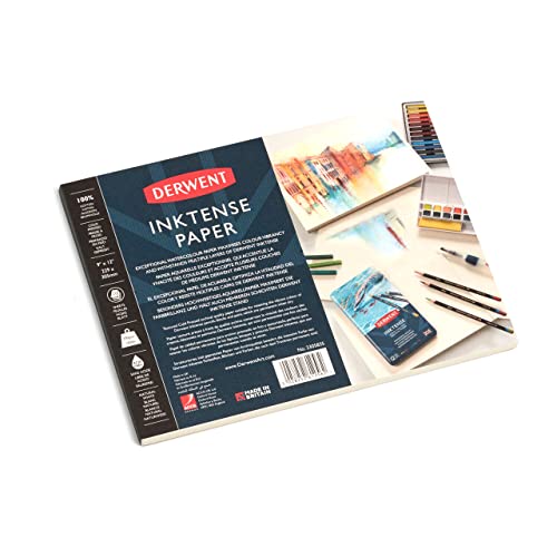 Derwent Inktense Papierblock 229 x 305 mm, 20 Blatt Papier, strukturiertes kaltgepresstes Aquarellpapier, ideal für Inktense-Schichttechniken, professionelle Qualität (2305835) von Derwent