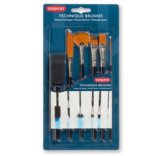 Derwent Technique Pinselset, Malen & Schichten, 6er-Set, Sortierte Pinsel-Designs für Verschiedene Techniken, Brush Set, Ideal für Kunstmalerei, Professionelle Qualität, 2302003 von Derwent