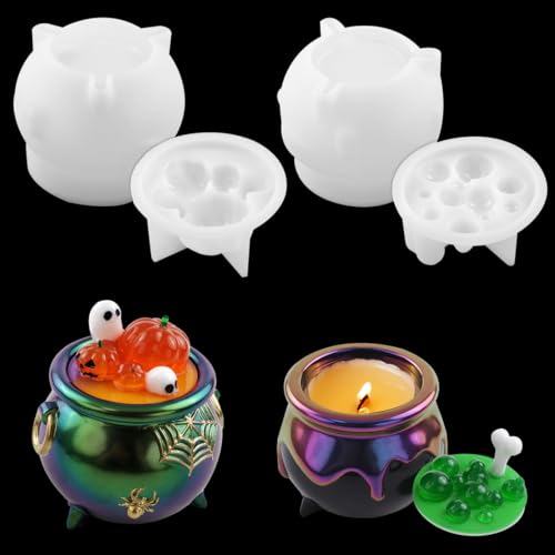 2 Stück Halloween Silikon Formen, Zauberkessel Gießformen, Epoxidharz Formen Kürbis Dose mit Deckel, Magie Kessel Harz Formen für Kerzenhalter, Schmuck, Süßigkeiten 2 Stück Halloween Silikon Formen, Zauberkessel Gießformen, Epoxidharz Formen Kürbis Dose mit Deckel, Magie Kessel Harz Formen für Kerzenhalter, Schmuck, Süßigkeiten von DeryArcle