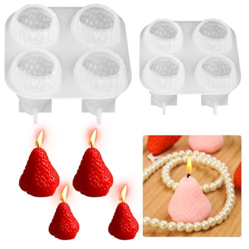 DeryArcle 2 Stück Silikonform Erdbeere, Erdbeere Kerzenformen zum Gießen, Obst Kerzen Formen für cake-Dekoration, Silikon Gießformen für Schokolade Fondant, Handwerk Ornamente von DeryArcle