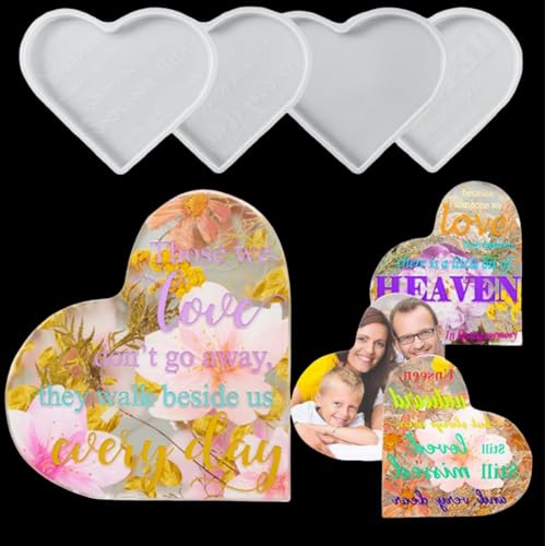 DeryArcle 4 Stück Epoxidharz Form Herz, Silikonform Zeichen Liebe Herzform Untersetzer Gießformen Bilderrahmen 3D Heart Memorial Mold für Hochzeit Jubiläum Fotoanzeige Ornamente Haus Dekor von DeryArcle