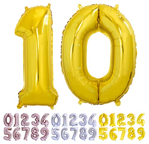 Luftballon Geburtstag Nr. 10 XXL Gold - Riesen Folienballon in 70 cm Geburtstagsdeko | Ballon Zahl Deko zum Geburtstag | fliegt mit Helium von Desconocido