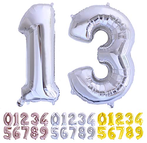 Luftballon Geburtstag Nr. 13 oder 31 XXL Silber - Riesen Folienballon in 70 cm Geburtstagsdeko | Ballon Zahl Deko zum Geburtstag | fliegt mit Helium von Desconocido