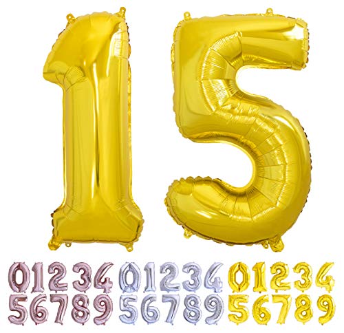 Luftballon Geburtstag Nr. 15 oder 51 XXL Gold - Riesen Folienballon in 70 cm Geburtstagsdeko | Ballon Zahl Deko zum Geburtstag | fliegt mit Helium von Desconocido