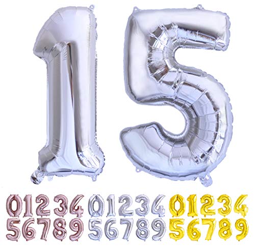 Luftballon Geburtstag Nr. 15 oder 51 XXL Silber - Riesen Folienballon in 70 cm Geburtstagsdeko | Ballon Zahl Deko zum Geburtstag | fliegt mit Helium von Desconocido
