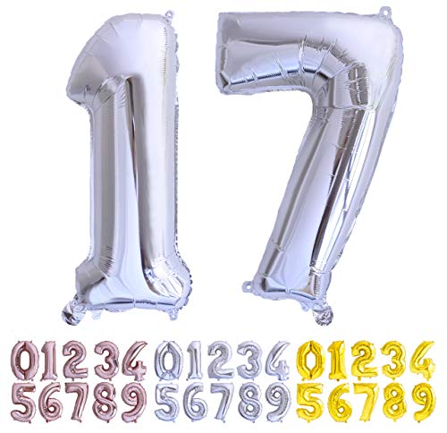 Luftballon Geburtstag Nr. 17 oder 71 XXL Silber - Riesen Folienballon in 70 cm Geburtstagsdeko | Ballon Zahl Deko zum Geburtstag | fliegt mit Helium von Desconocido