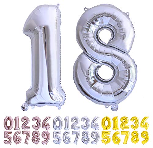 Luftballon Geburtstag Nr. 18 oder 81 XXL Silber - Riesen Folienballon in 70 cm Geburtstagsdeko | Ballon Zahl Deko zum Geburtstag | fliegt mit Helium von Desconocido