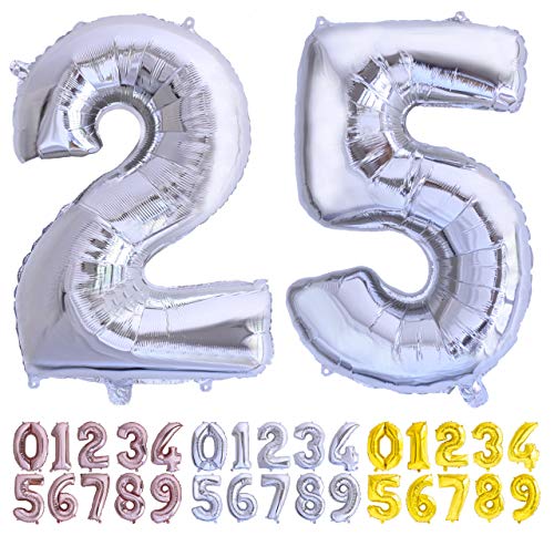 Luftballon Geburtstag Nr. 25 oder 52 XXL Silber - Riesen Folienballon in 70 cm Geburtstagsdeko | Ballon Zahl Deko zum Geburtstag | fliegt mit Helium von Desconocido