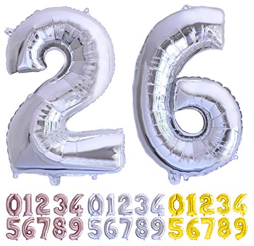Luftballon Geburtstag Nr. 26 oder 62 XXL Silber - Riesen Folienballon in 70 cm Geburtstagsdeko | Ballon Zahl Deko zum Geburtstag | fliegt mit Helium von Desconocido