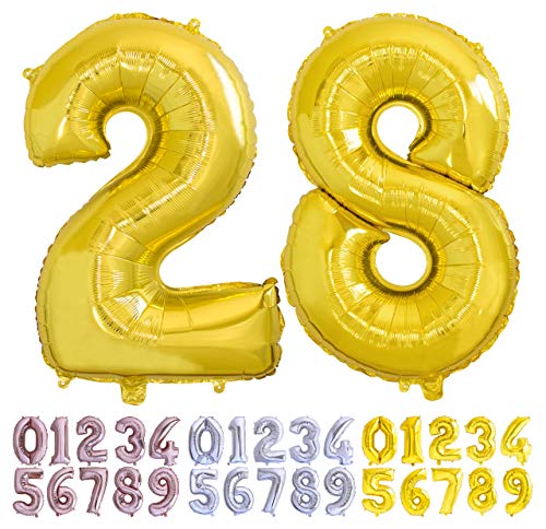 Luftballon Geburtstag Nr. 28 oder 82 XXL Gold - Riesen Folienballon in 70 cm Geburtstagsdeko | Ballon Zahl Deko zum Geburtstag | fliegt mit Helium von Desconocido