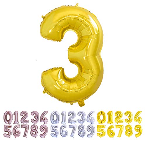 Luftballon Geburtstag Nr. 3 XXL Gold - Riesen Folienballon in 70 cm Geburtstagsdeko | Ballon Zahl Deko zum Geburtstag | fliegt mit Helium von Desconocido
