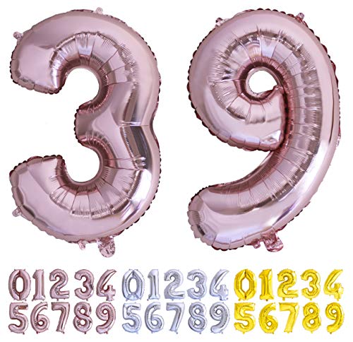 Luftballon Geburtstag Nr. 39 oder 93 XXL Rose Gold - Riesen Folienballon in 70 cm Geburtstagsdeko | Ballon Zahl Deko zum Geburtstag | fliegt mit Helium von Desconocido