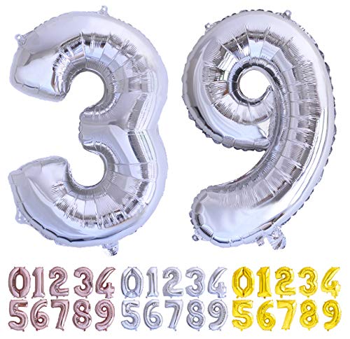 Luftballon Geburtstag Nr. 39 oder 93 XXL Silber - Riesen Folienballon in 70 cm Geburtstagsdeko | Ballon Zahl Deko zum Geburtstag | fliegt mit Helium von Desconocido
