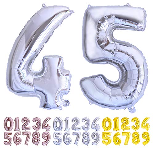 Luftballon Geburtstag Nr. 45 oder 54 XXL Silber - Riesen Folienballon in 70 cm Geburtstagsdeko | Ballon Zahl Deko zum Geburtstag | fliegt mit Helium von Desconocido
