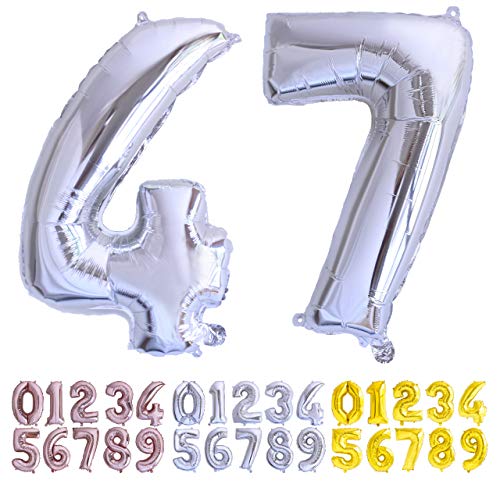 Luftballon Geburtstag Nr. 47 oder 74 XXL Silber - Riesen Folienballon in 70 cm Geburtstagsdeko | Ballon Zahl Deko zum Geburtstag | fliegt mit Helium von Desconocido