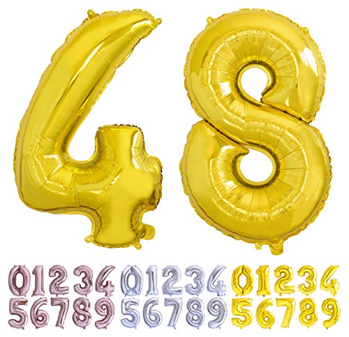 Luftballon Geburtstag Nr. 48 oder 84 XXL Gold - Riesen Folienballon in 70 cm Geburtstagsdeko | Ballon Zahl Deko zum Geburtstag | fliegt mit Helium von Desconocido
