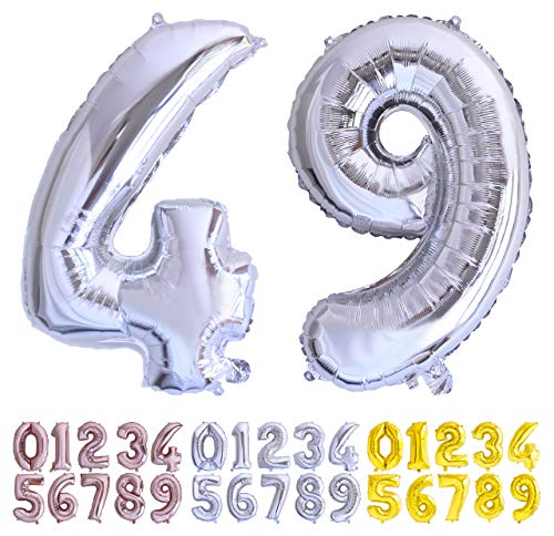 Luftballon Geburtstag Nr. 49 oder 94 XXL Silber - Riesen Folienballon in 70 cm Geburtstagsdeko | Ballon Zahl Deko zum Geburtstag | fliegt mit Helium von Desconocido