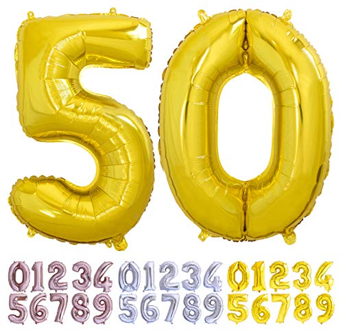 Luftballon Geburtstag Nr. 50 XXL Gold - Riesen Folienballon in 70 cm Geburtstagsdeko | Ballon Zahl Deko zum Geburtstag | fliegt mit Helium von Desconocido