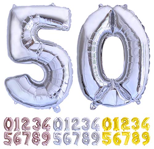 Luftballon Geburtstag Nr. 50 XXL Silber - Riesen Folienballon in 70 cm Geburtstagsdeko | Ballon Zahl Deko zum Geburtstag | fliegt mit Helium von Desconocido