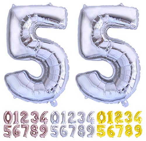 Luftballon Geburtstag Nr. 55 XXL Silber - Riesen Folienballon in 70 cm Geburtstagsdeko | Ballon Zahl Deko zum Geburtstag | fliegt mit Helium von Desconocido