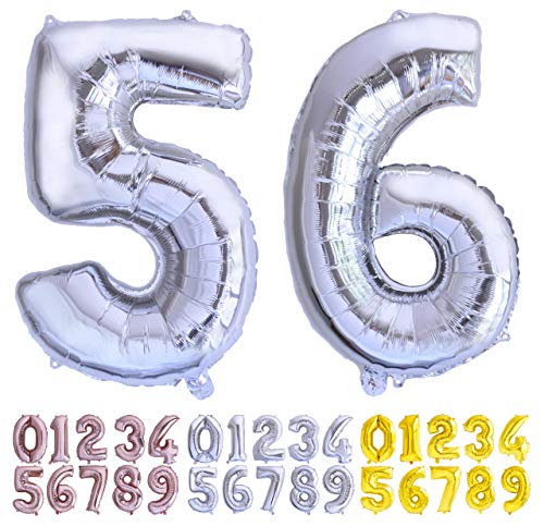 Luftballon Geburtstag Nr. 56 oder 65 XXL Silber - Riesen Folienballon in 70 cm Geburtstagsdeko | Ballon Zahl Deko zum Geburtstag | fliegt mit Helium von Desconocido