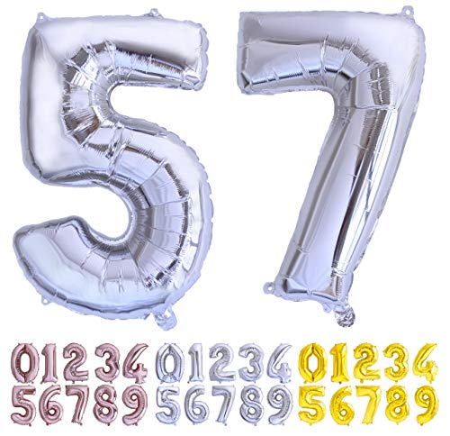 Luftballon Geburtstag Nr. 57 oder 75 XXL Silber - Riesen Folienballon in 70 cm Geburtstagsdeko | Ballon Zahl Deko zum Geburtstag | fliegt mit Helium von Desconocido