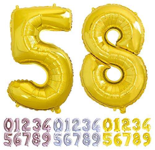 Luftballon Geburtstag Nr. 58 oder 85 XXL Gold - Riesen Folienballon in 70 cm Geburtstagsdeko | Ballon Zahl Deko zum Geburtstag | fliegt mit Helium von Desconocido