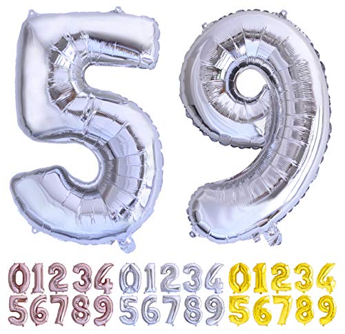 Luftballon Geburtstag Nr. 59 oder 95 XXL Silber - Riesen Folienballon in 70 cm Geburtstagsdeko | Ballon Zahl Deko zum Geburtstag | fliegt mit Helium von Desconocido