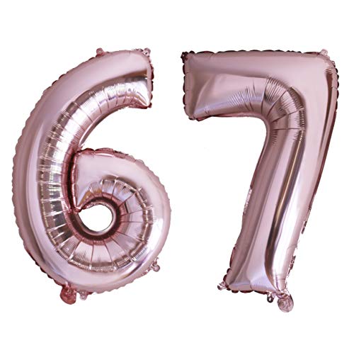 Luftballon Geburtstag Nr. 67 oder 76 XXL Rose Gold - Riesen Folienballon in 70 cm Geburtstagsdeko | Ballon Zahl Deko zum Geburtstag | fliegt mit Helium von Desconocido