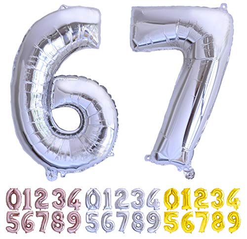Luftballon Geburtstag Nr. 67 oder 76 XXL Silber - Riesen Folienballon in 70 cm Geburtstagsdeko | Ballon Zahl Deko zum Geburtstag | fliegt mit Helium von Desconocido