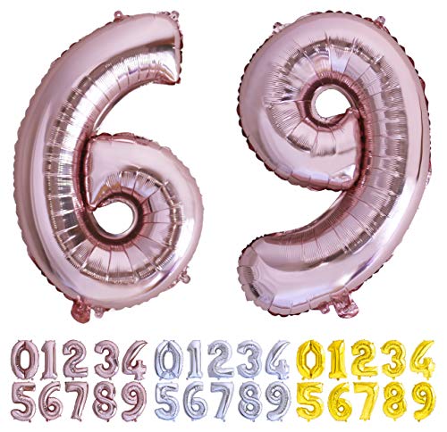 Luftballon Geburtstag Nr. 69 oder 96 XXL Rose Gold - Riesen Folienballon in 70 cm Geburtstagsdeko | Ballon Zahl Deko zum Geburtstag | fliegt mit Helium von Desconocido