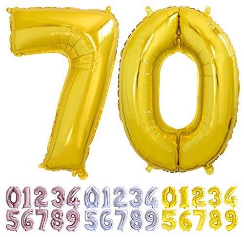 Luftballon Geburtstag Nr. 70 XXL Gold - Riesen Folienballon in 70 cm Geburtstagsdeko | Ballon Zahl Deko zum Geburtstag | fliegt mit Helium von Desconocido