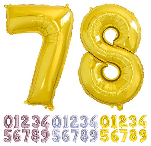Luftballon Geburtstag Nr. 78 oder 87 XXL Gold - Riesen Folienballon in 70 cm Geburtstagsdeko | Ballon Zahl Deko zum Geburtstag | fliegt mit Helium von Desconocido