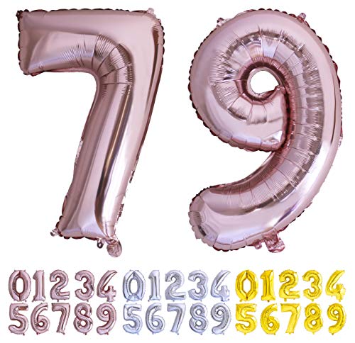Luftballon Geburtstag Nr. 79 oder 97 XXL Rose Gold - Riesen Folienballon in 70 cm Geburtstagsdeko | Ballon Zahl Deko zum Geburtstag | fliegt mit Helium von Desconocido