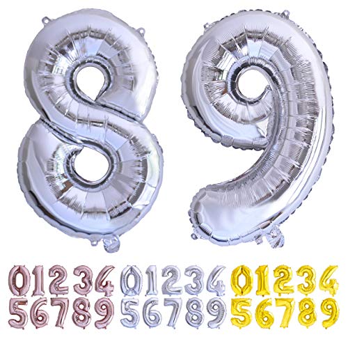 Luftballon Geburtstag Nr. 89 oder 98 XXL Silber - Riesen Folienballon in 70 cm Geburtstagsdeko | Ballon Zahl Deko zum Geburtstag | fliegt mit Helium von Desconocido