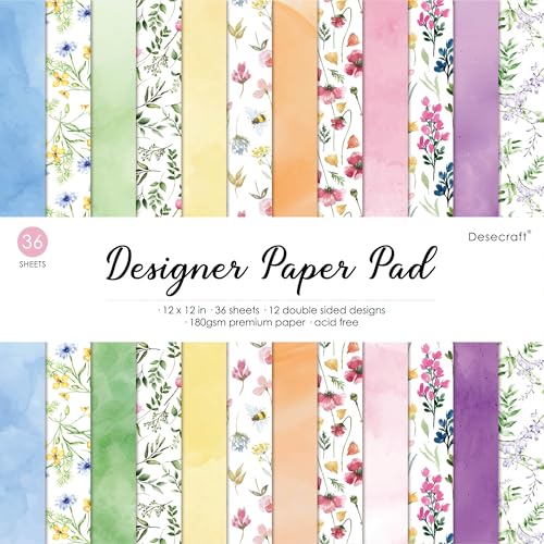 Desecraft Floral Bloom Scrapbooking-Karton, dekoratives Papier für Kartenherstellung, Hintergrund, Origami, strukturiertes dekoratives Sammelalbum, Papier, Sammelalbum, Materialien, Zubehör, 30,5 x von Desecraft