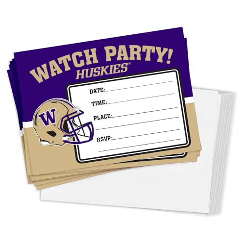 Desert Cactus University of Washington Party-Einladungskarten U of W UW Huskies Husky, 12,7 x 17,8 cm, 10 Stück, mit Umschlägen (Fußballuhrenparty) von Desert Cactus