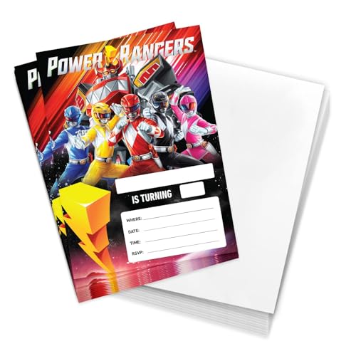 Power Rangers Einladungskarten zum Geburtstag, 10 Stück, mit Umschlägen, für Jungen, Mädchen, Kinderparty (Stil A) von Desert Cactus