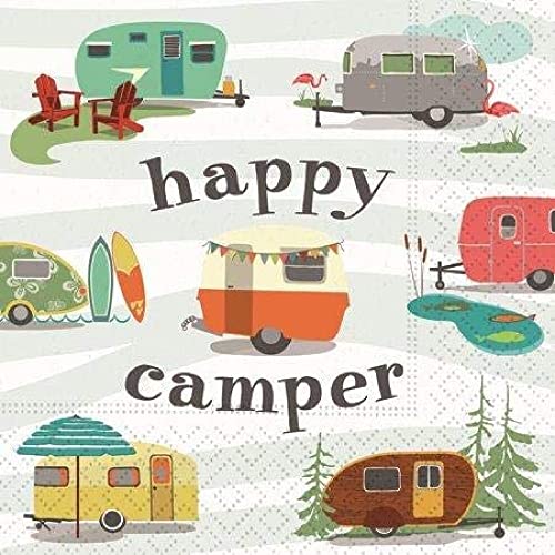 Camping-Party-Servietten – 40 Stück | 2 Packungen mit 20 CT Getränke-Servietten | Happy Camper Design, 12,7 x 12,7 cm von Design Design