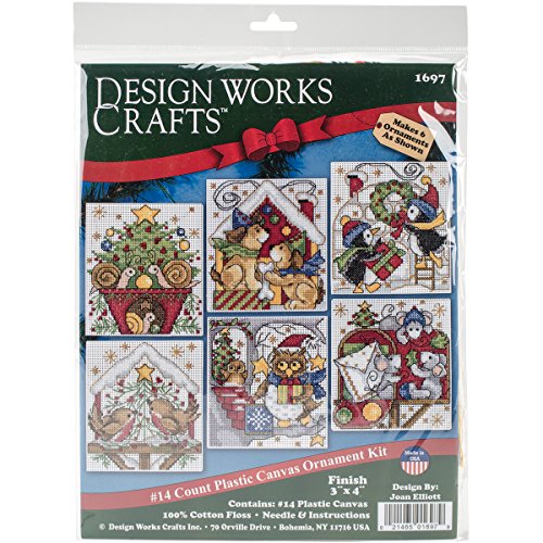 Design Works Crafts Home for Christmas Kreuzstich-Ornament-Set, Baumwolle, 8,9 x 10,2 cm, 14 Stück, 6 Stück, 3-1/2" x 4" von Tobin