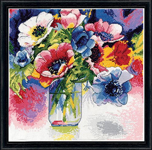 Design Works Crafts Kreuzstich Stickpackung Anemonen in Aquarell, Zählmuster von Design Works