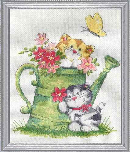 Design Works Crafts Kreuzstich Stickpackung Katzen mit Gießkanne, Zählmuster von Design Works Crafts