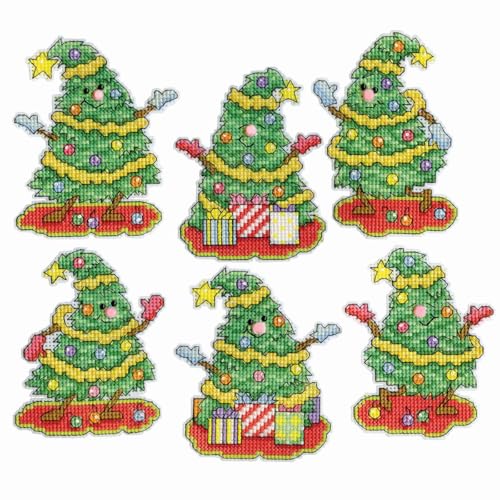 Design Works Crafts Kreuzstich Stickpackung Weihnachtsbaum-Dekoration Tanzende Bäume 6er Set, Zählmuster Design Works Crafts Kreuzstich Stickpackung Weihnachtsbaum-Dekoration Tanzende Bäume 6er Set, Zählmuster von Designworks Ink
