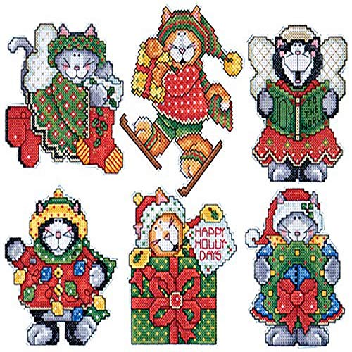 Design Works Crafts Kreuzstich Stickpackung Weihnachtsbaum-Dekoration Weihnachtskätzchen 6er Set, Zählmuster von Design Works Crafts