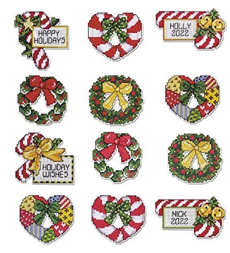 Design Works Crafts Kreuzstich Stickpackung Weihnachtsbaum-Dekoration Zuckerstangen und Kränze 12er Set, Zählmuster von Design Works Crafts