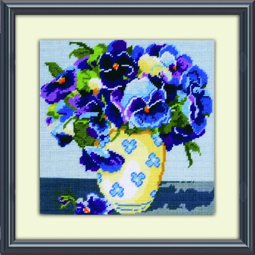 Design Works Crafts Needlepoint Kit, Pansies, 10" x 10" Nadelspitzen-Set, Stiefmütterchen, Leinen, blau, by The Yard von Design Works