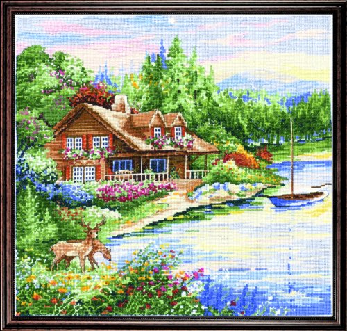 Kreuzstich Stickpackung Hütte am See, Zählmuster von Design Works Crafts
