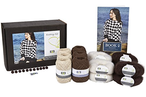 DesignEtte Häkel-Set für Damen, Edith's Bluse, Super Kid Mohair-Seidenmischgarn, Größe L, XL, Weiß, Nr. S-9214, inkl. Strickmuster und Etikett Stufe 2 (einfach), Seide, Ecru/Mokka von DesignEtte