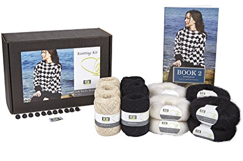 DesignEtte Häkelset Lady Edith's Bluse Super Kid Mohair/Seidenmischgarn Small-Medium White/Black No-s-9214 inkl. Strickmuster und Etikett Stufe 2 (einfach), Seide, Ecru/Weiß, S/M von DesignEtte