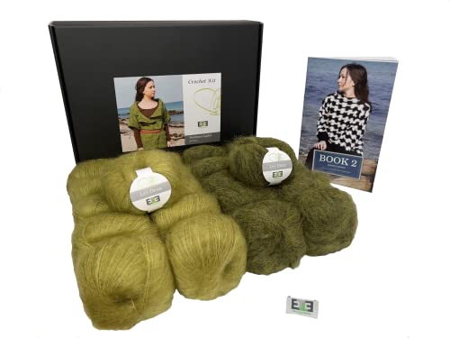DesignEtte Häkelset Northern Lights 100% Rohseide und Super Kid Mohair Garn, XS, Green Olive No-S-9314, inkl. Garnmuster-Broschüre und Etikett, Seide, Grün Flash/Olivgrün, X-Small DesignEtte Häkelset Northern Lights 100% Rohseide und Super Kid Mohair Garn, XS, Green Olive No-S-9314, inkl. Garnmuster-Broschüre und Etikett, Seide, Grün Flash/Olivgrün, X-Small von DesignEtte